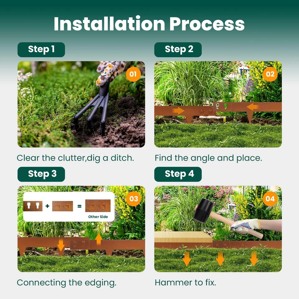 Bordes de acero Corten de 5 pulgadas 10 paquetes de bordes de paisaje de acero tiras de 40 pulgadas jamón... Foto 4 de 4