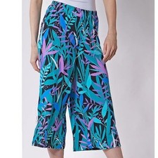 Bob Mackie NEW Tropical Paradise Gaucho Pants Womens Large Teal Pink High Waist
