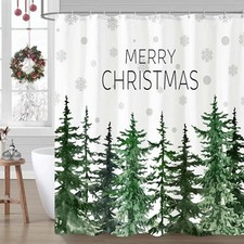 Christmas Shower Curtain Winter Snowflake 72"W x 72"L Pack of 1 Green White