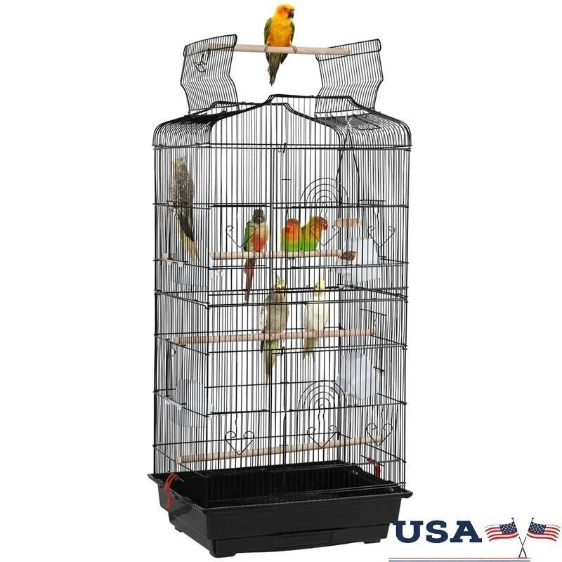 Large Metal Bird Cage Playtop Parakeets Lovebirds Canaries Cockatiels Finches US