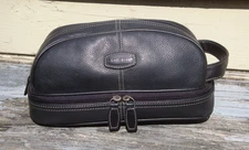 FOSSIL Mens Black Leather Toiletry Dopp Shave Kit Case Travel Luggage Bag Large
