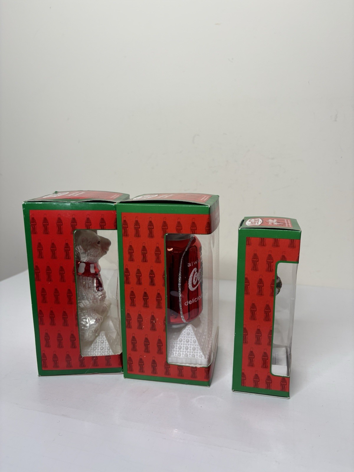 Kurt Adler Coca-Cola European Style Glass Ornaments Polar Bear Can Bottle NEW