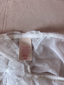Victoria&rsquo;s Secret Vintage white &ldquo;I do&rdquo; 36 B bra, M panty and M/L garter w/stocki