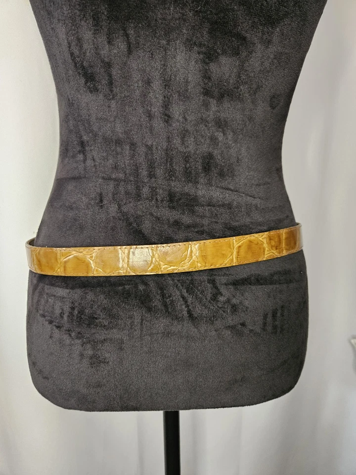 Cinturón vintage de imitación de cuero con estampado de cocodrilo marrón para mujer grande 38" 1" con hecho en EE. UU. Foto 3 de 4