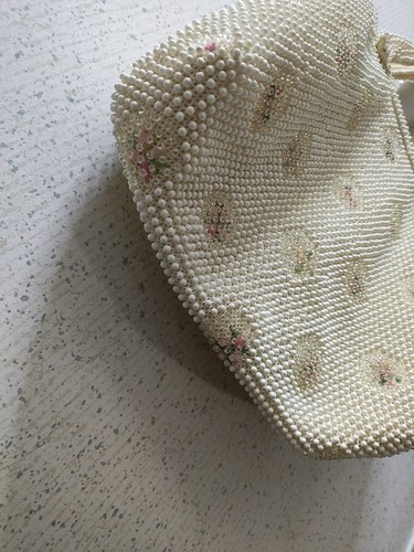 Vintage Corde Perlen Handtasche Floral Voll Perlen 50er USA Made Abendtasche Retro - Bild 8 von 8