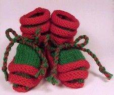 HandKnit Baby Booties Red Green 4.5" Long Handmade Hand Knit Washable Acrylic