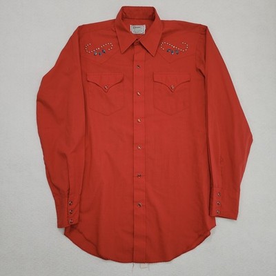 VTG H Bar C Western Shirt Mens 15.5 Pearl Snap Studded Cowboy Shirt Rockabilly