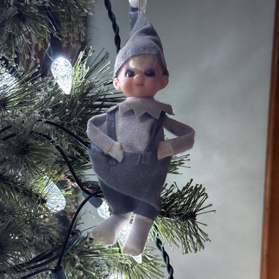 Vintage 50s-60s Grey Felt Dressed Blond Hair Christmas Elf Pixie Made in Japan