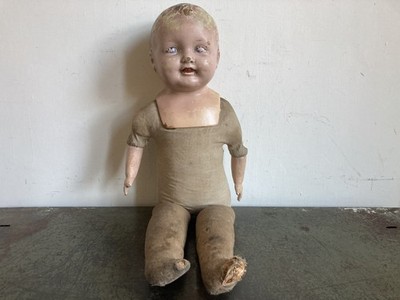 Antike deutsche Komposition Baby Junge Spielzeug Puppe Bauernhaus Scheune Bergung um 1870