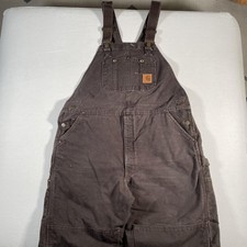 Carhartt Bib Overalls Mens 42x32 Brown Canvas Quilt Lined Double Knee R27 DKB