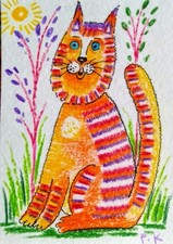 Acquerello gatto ACEO dell'autore originale 3,5"х2,5" 9x6cm non stampabile