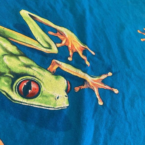 Vintage 1990s Hanes Single Stitch Tree Frog AOP T Shirt Men’s Size XL Blue Tee - Picture 3 of 8