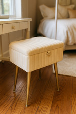 Vanity Stool Storage Seat Padded Upholstered Ottoman Bedroom Dresser Chair Cream