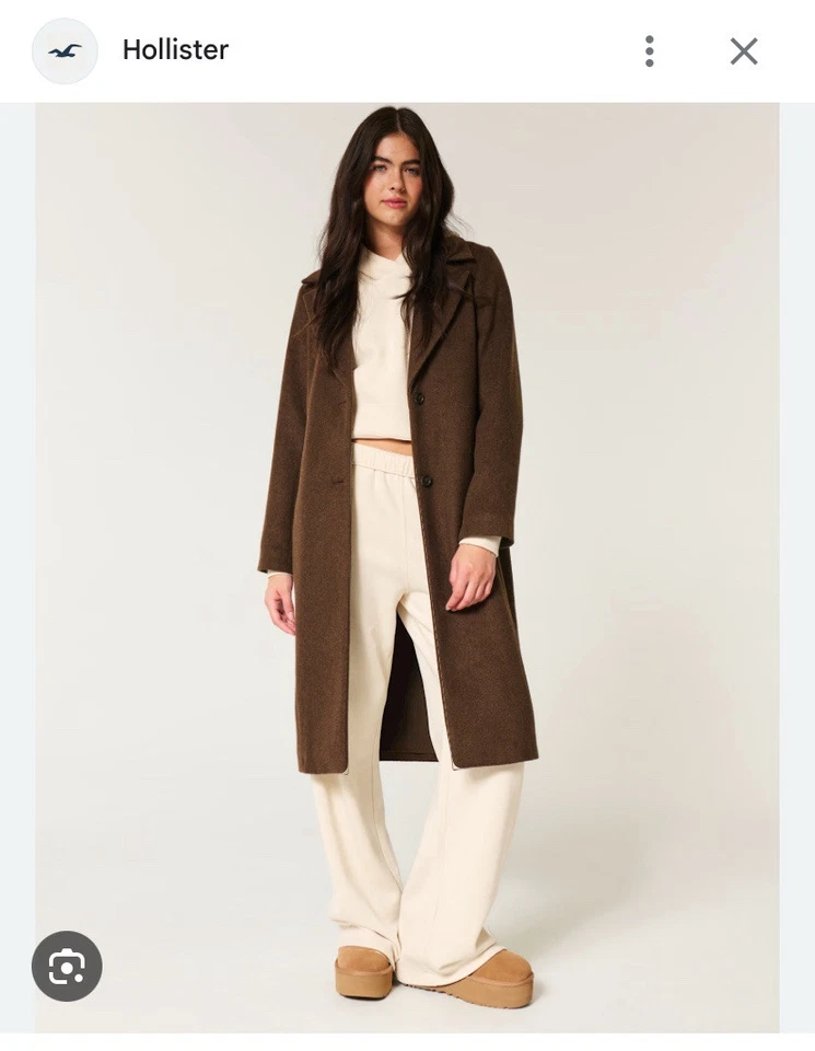 Hollister Women’s Wool Longline Brown Coat - Image 2 of 4