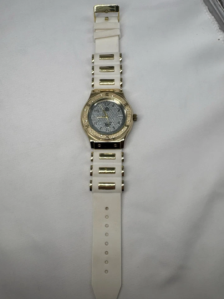 Reloj Techno Pave Oro Blanco Joyas WR 7758 Moda Banda Silicona Foto 3 de 4