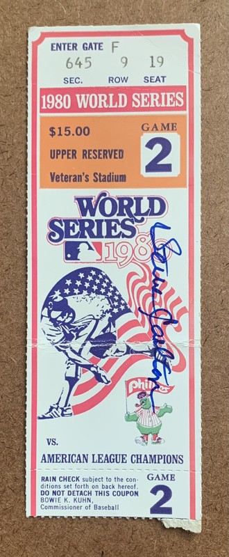 10/15/80 Steve Carlton Signed Game 2 World Series Ticket Stub Mike Schmidt Brett