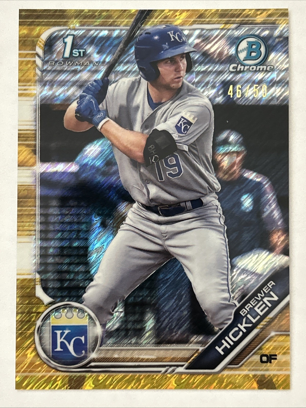 2019 Bowman Chrome Prospects Gold Shimmer Refractor, Brewer Hicklen /50, #BCP-72