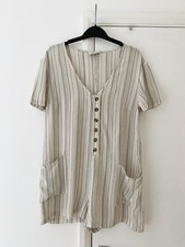 Topshop Playsuit Womens Size M Beige Striped Pockets Viscose