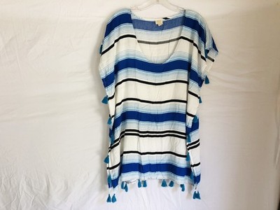 Surf Gypsy Dress Womens Small Blue White Striped Tassel Cover Up Beachwear Boho