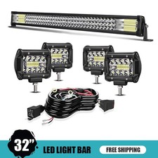 Triple Row 32" 441W LED Light Bar 4Pcs 4" 60W Cubes w/ Harness for ATV UTV