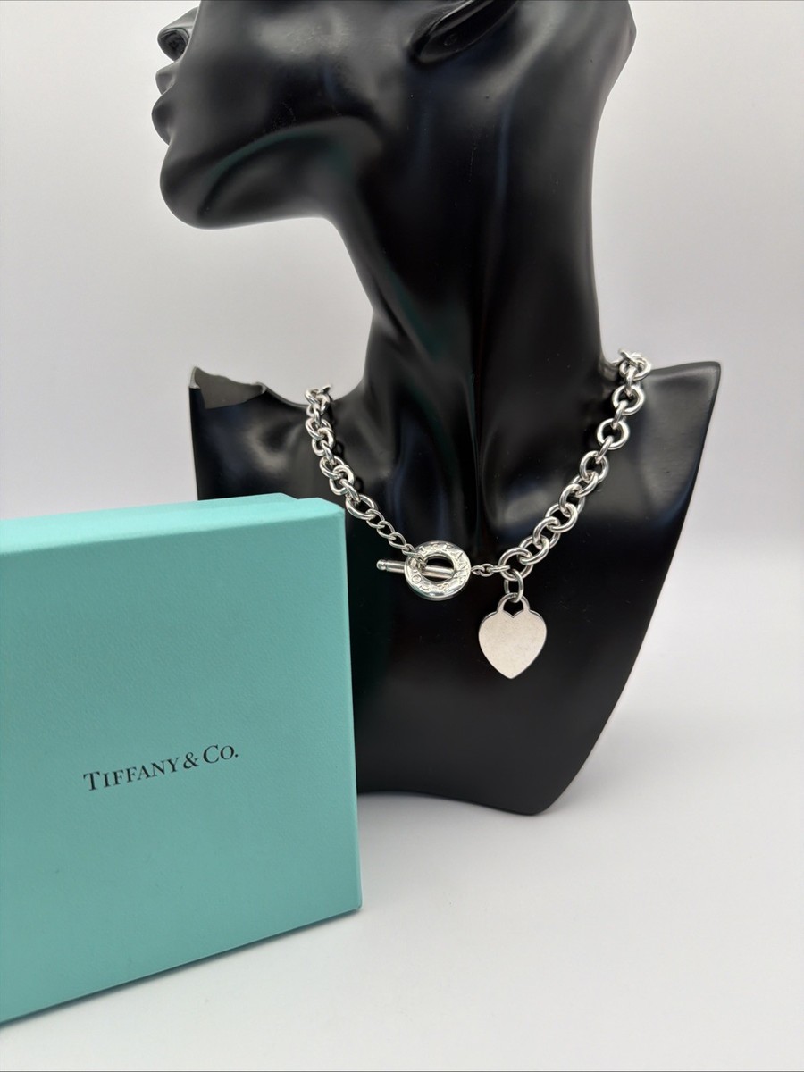 Tiffany & Co Sterling Silver Heart Tag Toggle Necklace 18.5” Old
