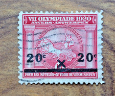 Belgium 1920 Antwerp Olympics 20c overprint  Charity Stamp &ndash; Used &ndash; VII Olympiad