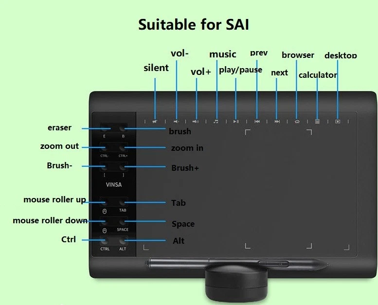 Large Drawing Digital Graphics Tablet 12 inch 10x6" Professional 12+10 Hot Keys - Image 2 of 4