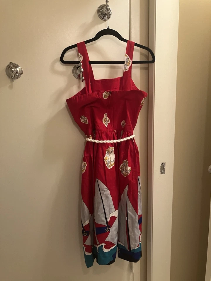 Vintage Red Sabino Dress Women Size 12 Beach Boat Summer Pinup Preppy Graphic - Image 3 of 4
