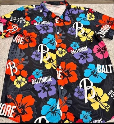 Men's Multicolor Floral Hawaiian Tropical Baltimore Print Button-Up Shirt