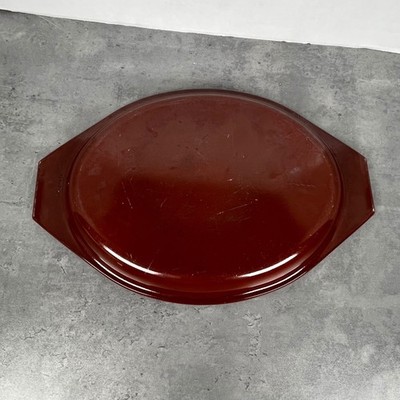 Pyrex 913-C 15 Brown White Opal Glass Oval Serving Platter Baking Lid 12.5'' VTG