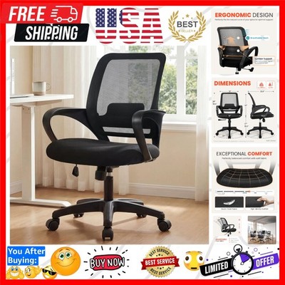 Office Desk Ergonomic Computer Mesh Chair with Lumbar Mid Back Support Adjust...