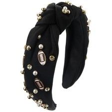 Football Headband Game Day Headband for Women Pearl Rhinestone Knotted