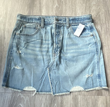 Gap Kids Girls Blue Denim Mini Skirt 14 Plus Distressed Frayed Raw Hem