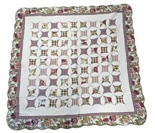 Vintage Floral Double Sides Quilt 1980s Cottage 83 x82 Grandmas Patchwork