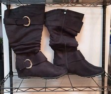 Journee Collection WC-Jester-01 Black Mid-Calf Riding Boots Buckle Zip 10