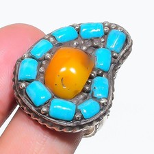 Yellow Coral Turquoise Adjustable Ring Handmade Tibetan Nepali Jewelry NR 3412