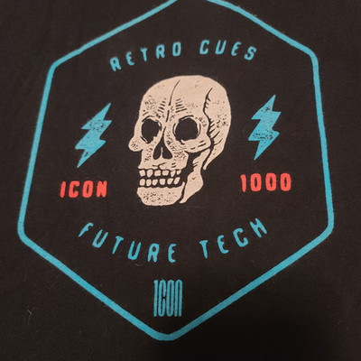 Men's XL Icon Retro Cues Skull Motorcycle Cafe Racer Black T-Shirt VGC