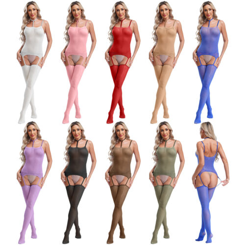 Women Jumpsuit Underwear Unitard Hollow Out Stockings Ultra Thin Nightwear Soft - Picture 3 of 33