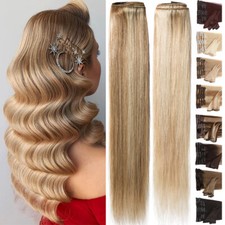 Extension Capelli Umani 100% Veri Clip In Remy Russo 8PCS Testa Piena Ombre Biondo