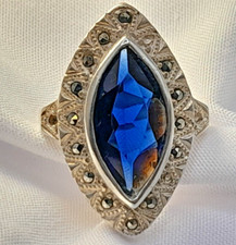 Deep Blue Marquise Cut Sterling Silver 925 Ring - Size 6.25 - 5.86g