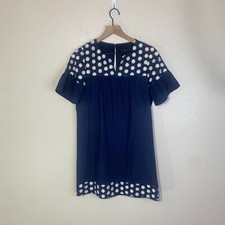 J.Crew Bell Sleeve Dress With Fringe Dot Navy Cream G3695 Sz 2