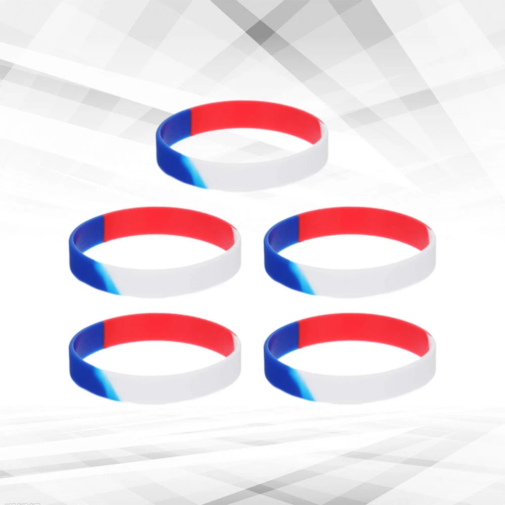 5 Pcs Unisex Wristband Silicone Sports Hand Rings Red White Blue