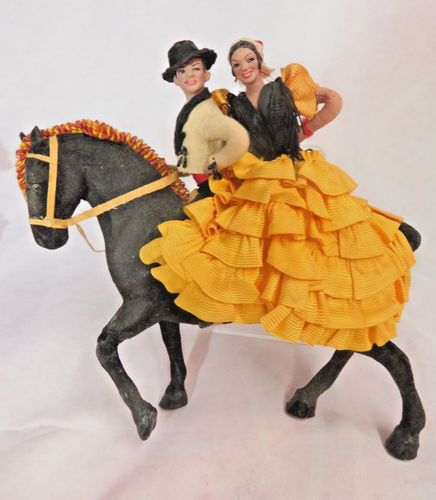 Statuina ballerini spagnoli scolpiti a mano cavallo e bambole flamenco vintage quercia - Foto 1 di 17