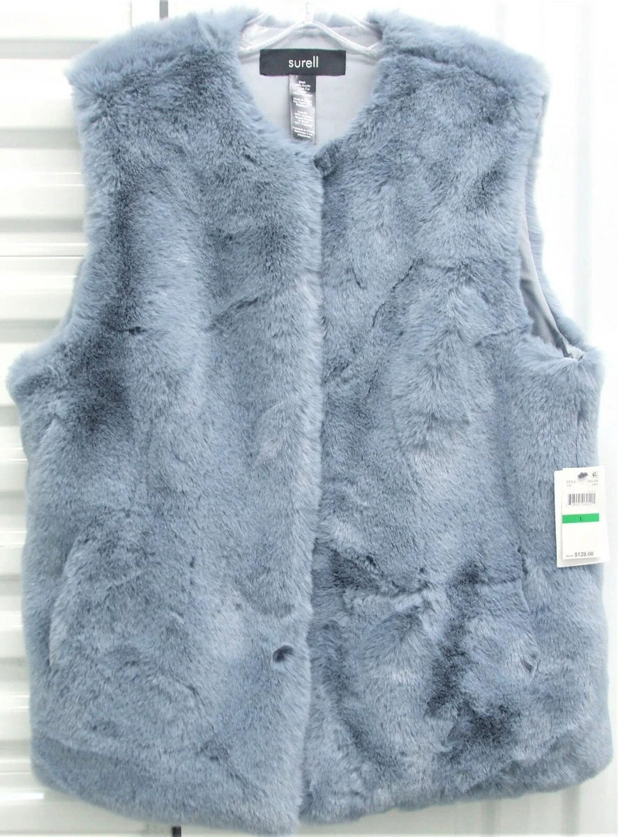 Surell Faux Rex Rabbit Fur Vest Gray Size Large 128 eBay