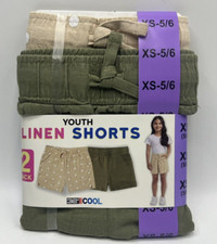 Girls Size XS 5/6 32 Degrees Cool 2-Pack Linen Shorts Green Tan Polka Dot