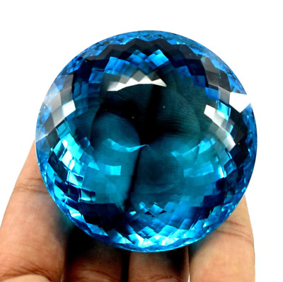 1000 Ct Brazilian Certified Natural Big Size Blue Topaz Round Cut Loose Gemstone