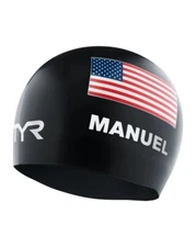 NEW TYR Swimming Silicone Swim Cap Black USA Simone Manuel Swimone