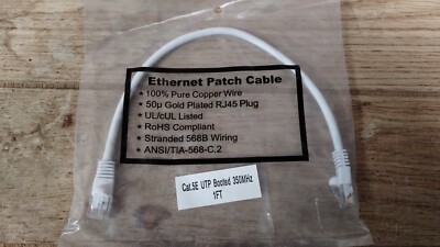 One Lot: Ten 1 Ft. Cat5E Ethernet Pure copper White patch cords Gold Plated RJ45