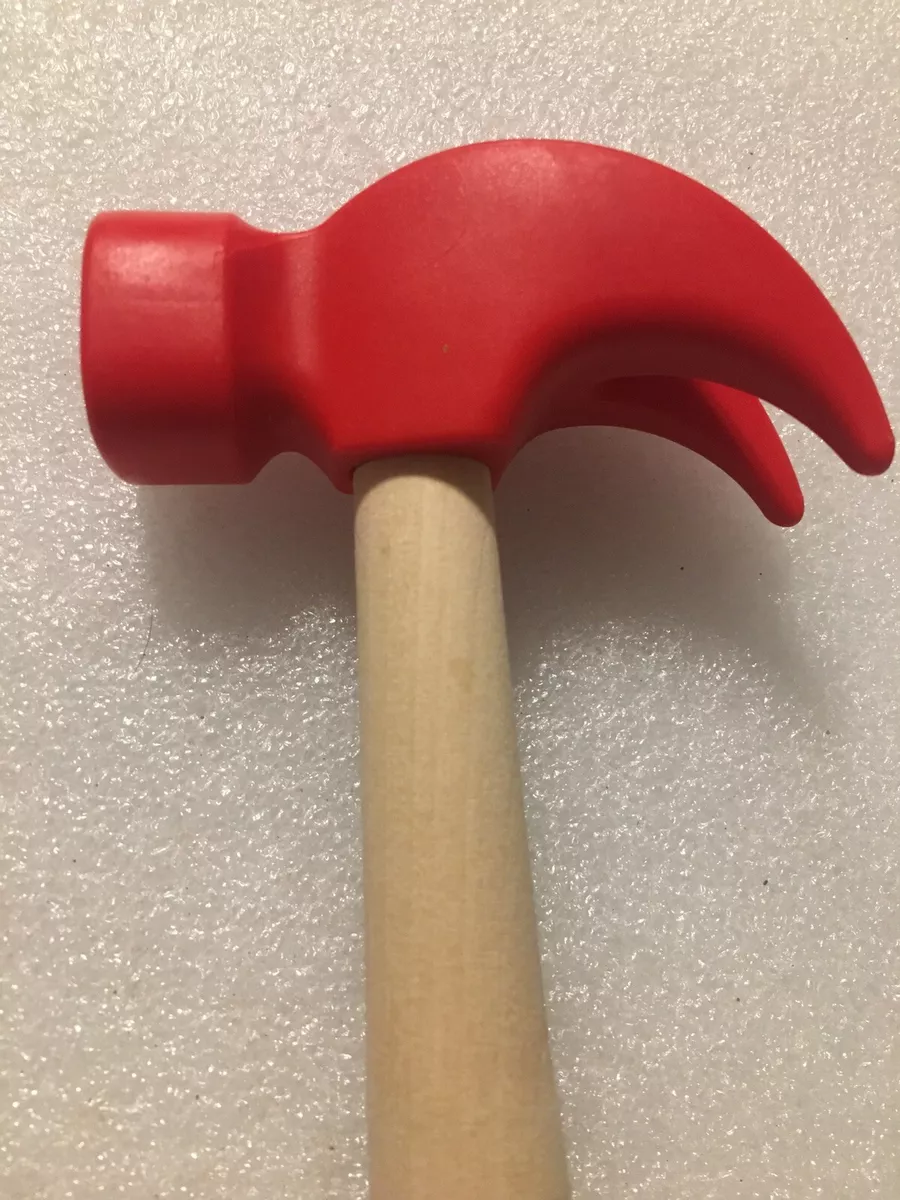 WOODEN HANDLE HARD PLASTIC RED Hammer REPLACEMENT FOR TOY SET OR TO BE DAD | eBay