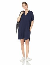 J.Crew Mercantile Women's Short Sleeve Mandarin Collar Dress 4 Navy